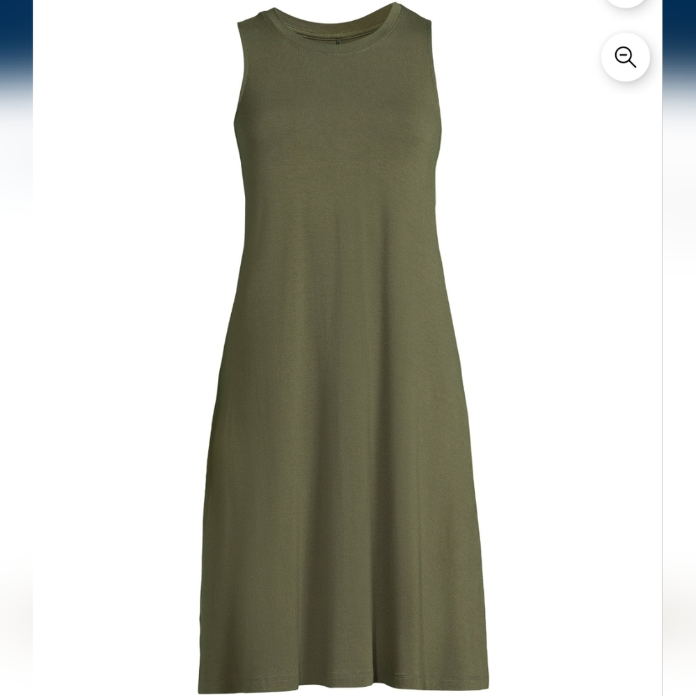Time & Tru Sleeveless Knit A-Line Swing Dress, Size: XL (16-18), Olive G…